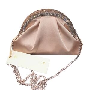 Madison West Blush Satin Evening Crossbody with Crystal-Embellished Handle